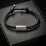 Men's Black Leather Bracelet With Silver Clasp, thumbnail 1 of 8