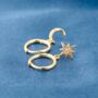 Gold Mismatch Moon And Star Hoop Earrings, Charm Earrings, thumbnail 6 of 8