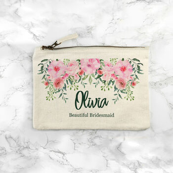 Personalised Floral Cotton Canvas Makeup Bag, 5 of 8