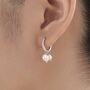 Natural Oval Pearl Trio Cz Huggie Hoops In Sterling Silver, thumbnail 1 of 12