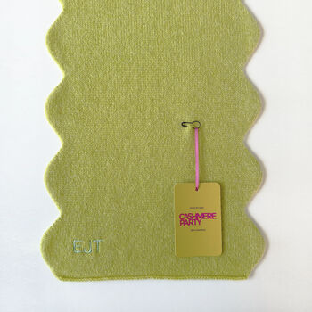 Personalised Scallop Edge Cashmere Scarf In Lime, 4 of 8