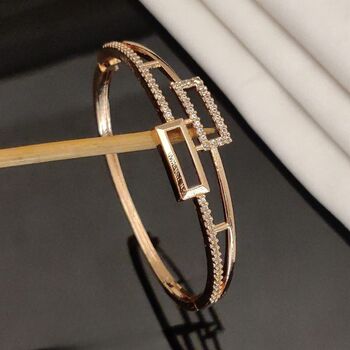Brass Zircon Rectangle Luxury Wrist Bangle Bracelet, 2 of 3