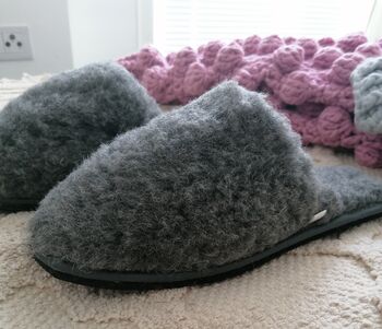 Grey Wool Mule Slippers, 5 of 10