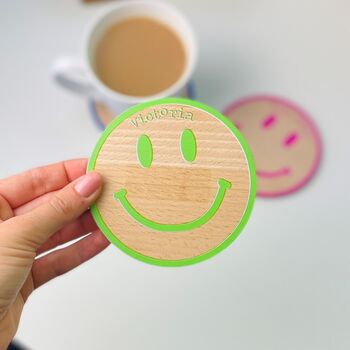 Personalised Smiley Face Wooden Coaster, 5 of 6