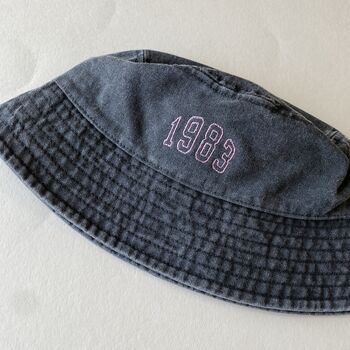 Personalised Varsity Year Vintage Denim Bucket Hat, 3 of 7