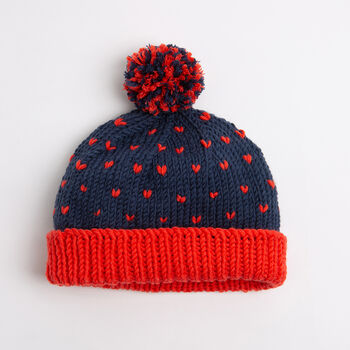 Heart Hat Easy Knitting Kit Valentines Navy, 3 of 7