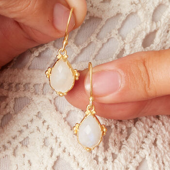 White Moonstone Matt Gold And Silver Drop Earrings, 4 of 12