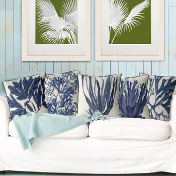 Seaweed No1 Blue Cushion, Nautical Coastal Design, 4 of 4