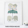 'You Make Us Happy' Elephant New Baby / Twins Print, thumbnail 3 of 10