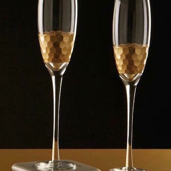Set Of Two Honeycomb Gold Champagne Flutes, 2 of 2