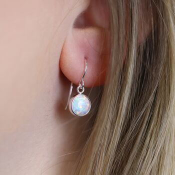 Sterling Silver White Opal Drop Earrings, 2 of 8