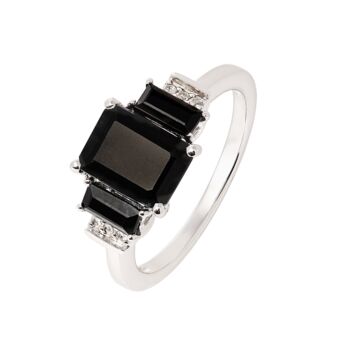 White Gold Black Sapphire And Diamond Trilogy Ring, 2 of 6