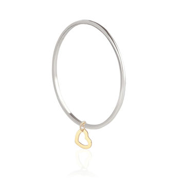 Silver Bangle With 9ct Gold Heart, 2 of 3