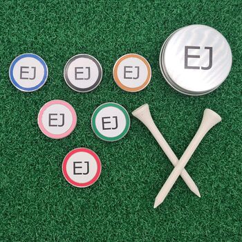 Personalised Golf Pitchmark Repairer With A Set Of Six Markers In A Presentation Tin, 6 of 8