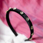 Narrow Velvet Gem Headband In Black, thumbnail 1 of 2