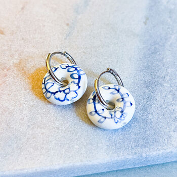 Hand Painted Delft Style Porcelain Hoop Earrings, 3 of 3