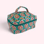 Vanity Bag | Quilted Cotton Toiletry Bag | Turquoise Floral Block Print, thumbnail 1 of 5