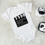 Personalised Film Baby Announcement Babygrow, thumbnail 1 of 7