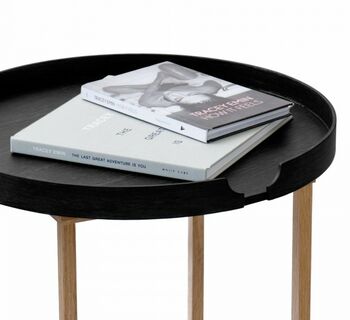 Oak Circular Side Table With Black Removable Tray, 2 of 5