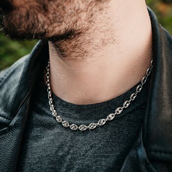 Mens Gold 7mm Stainless Steel Mariner Link Chain Necklace, 10 of 10