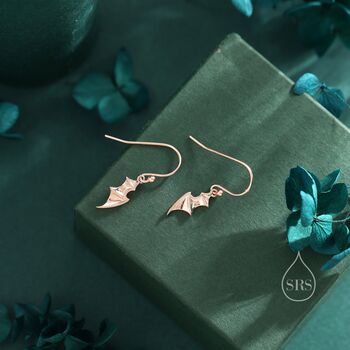 Sterling Silver Tiny Bat Wing Drop Earrings, 5 of 12