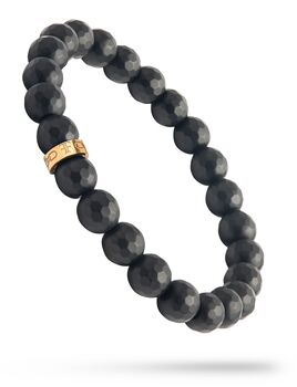 Men's 8mm Faceted Onyx Bead Bracelet 'Gold Bead', 5 of 7