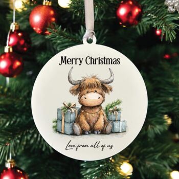 Personalised Cute Christmas Highland Cow Hanging Bauble Decoration, 5 of 8