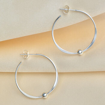 Sterling Silver Large Hoop Earrings With Beads, 4 of 6