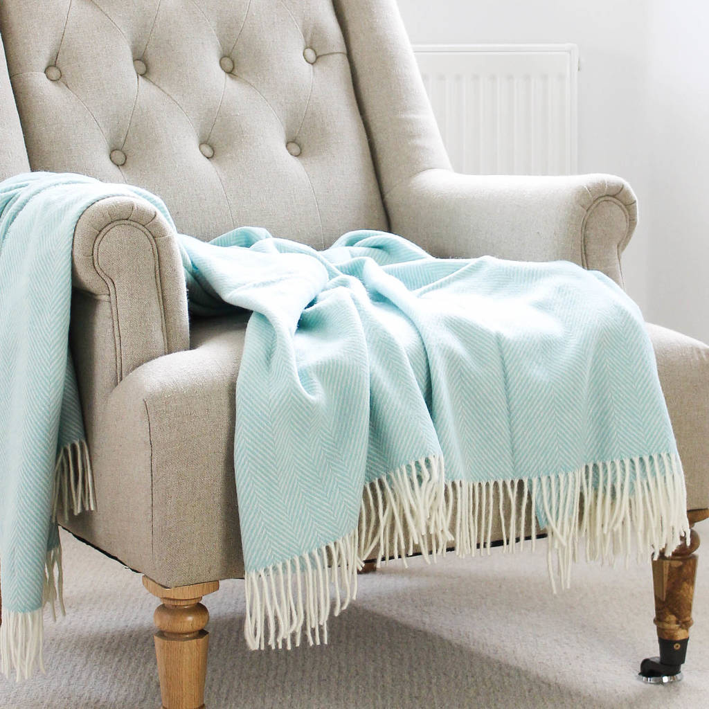 soft duck egg herringbone wool throw by marquis & dawe