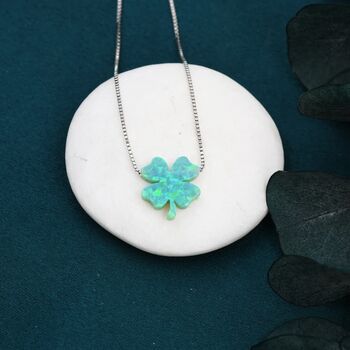 Green Opal Lucky Four Leaf Clover Shamrock Necklace, 2 of 9