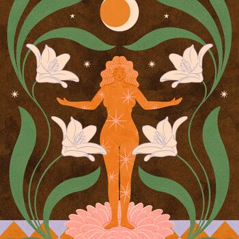 Lunar Blossom, Boho Moon Floral Art Print Poster, 4 of 4