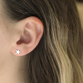 Sterling Silver Pointy Star Stud Earrings, 2 of 3