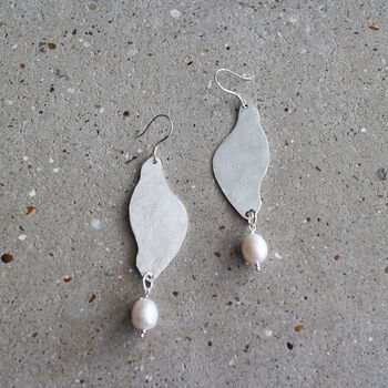 Handmade Hammered Silver And Freshwater Pearl Earrings, 3 of 3