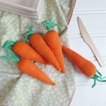 Carrot Play Pretend Crochet Vegetable Soft Toy, 5 of 9