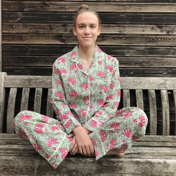 Cotton Pyjamas Green And Pink Floral, 2 of 5