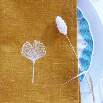 Embroidered Ginkgo Leaf Linen Napkins, 3 of 4