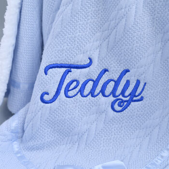Personalised Blue Baby Blanket With A Bow, 3 of 6