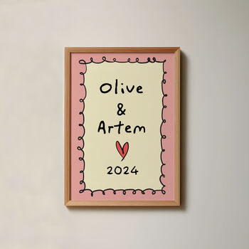 Personalised Couples Name And Year Print, 4 of 8