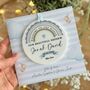 Personalised Blue Rainbow New Baby Any Relation Greeting Card, thumbnail 1 of 3