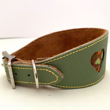 Green Leather Collar With Love Hearts Design Cut Outs, 3 of 6