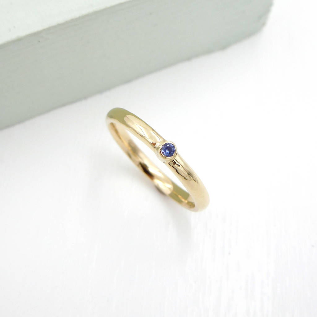 Skinny Gold And Blue Sapphire Ring, 1 of 6