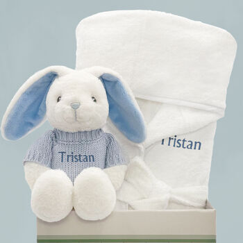 Personalised Baby Boy Bunny And Bathrobe Hamper, 3 of 9