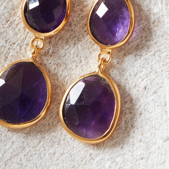 Purple Amethyst Double Gemstone Dangle Earrings, 8 of 12