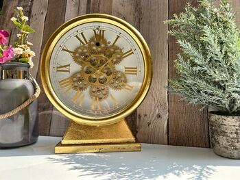 Gold Distressed Moving Gears Mantel Clock Roman Numeral, 5 of 8