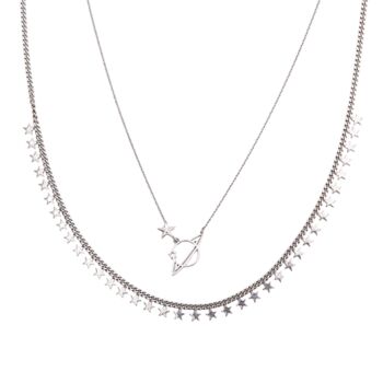 Star Sterling Silver Station And Saturn Necklace Set, 4 of 7