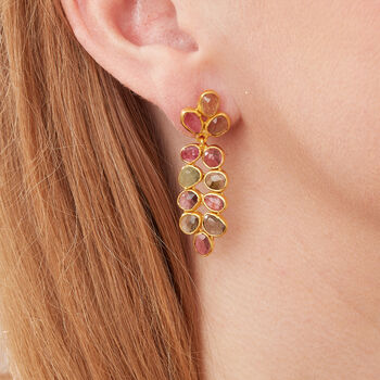 Tourmaline And Gold Plated Silver Leaf Drop Earrings, 5 of 7