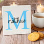 Personalised Blue Porcelain Coaster With Initials Name Gift, thumbnail 1 of 3