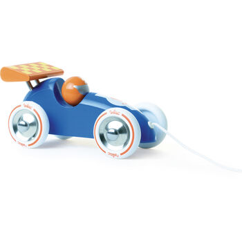 Vilac Pull Along Wooden Racing Car Blue And Orange, 2 of 2