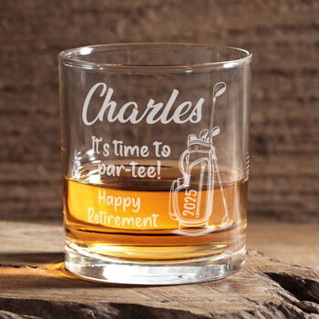 Personalised Golf Themed Retirement Whiskey Glass, 2 of 8