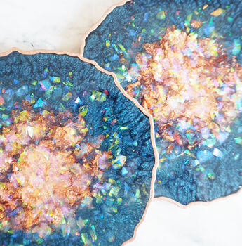 Iridescent Rose Gold Geode Resin Coasters, 12 of 12